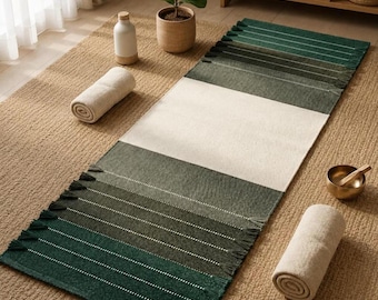 Organic Herbal Yoga Mat - Handwoven Cotton Non-Slip Rug, Ayurvedic Infused Eco-Friendly Exercise Mat for yoga