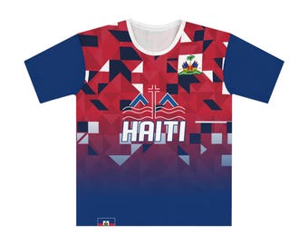 Haiti Crest Graphic T-shirt | Red Geometric Soccer Jersey