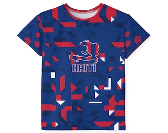 Kids Jersey | Haiti Flag Geometric | Youth Soccer Shirt