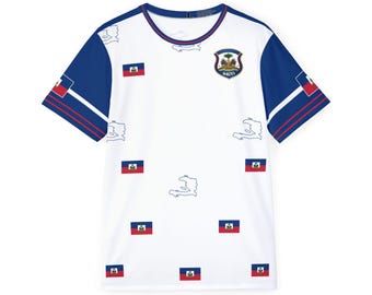 Haiti Flag Pattern  White Jersey | Sports Shirt