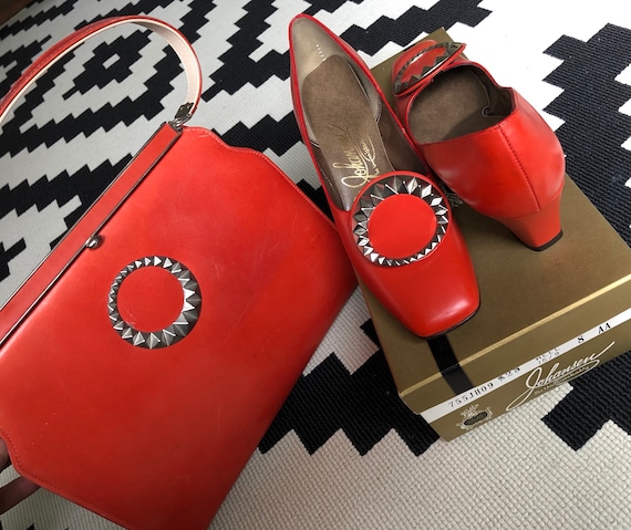 60s 70s purse heels leather MATCHING SET handbag p
