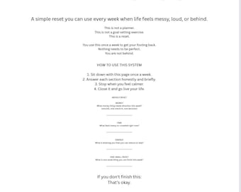 Weekly Reset System Printable – Simple Life Reset Worksheet for Overwhelm and Burnout
