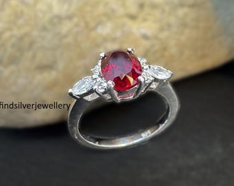 Ruby Ring, Oval Cut Ruby, 925 Sterling Silver, Ruby Jewelry, Brides Ring, Anniversary Ring, July Birthstone, Prong Ring, Promise Ring