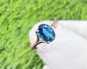 Bague topaze bleue, bague solitaire, argent sterling 925, pierre de naissance de décembre, topaze bleue de Londres, cadeau d'anniversaire, bague superposable, bague de but