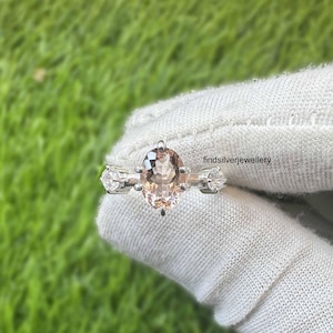 Morganite Ring, 925 Sterling Silver, Promise Ring, Oval Cut Morganite, June Birthstone, Cluster Ring, Morganite Jewelry, Wedding Ring