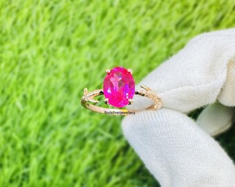 Pink Sapphire Ring, 925 Sterling Silver, September Birthstone, Solitaire Ring, Promise Ring, Anniversary Ring, Statement Ring, Gift For Her