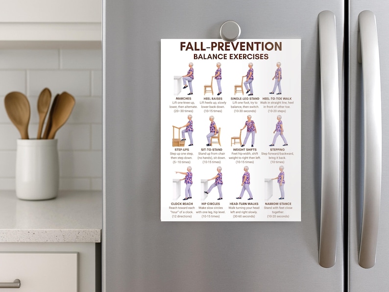 Fall Prevention Balance Exercises for Seniors Printable PDF | Chair ...