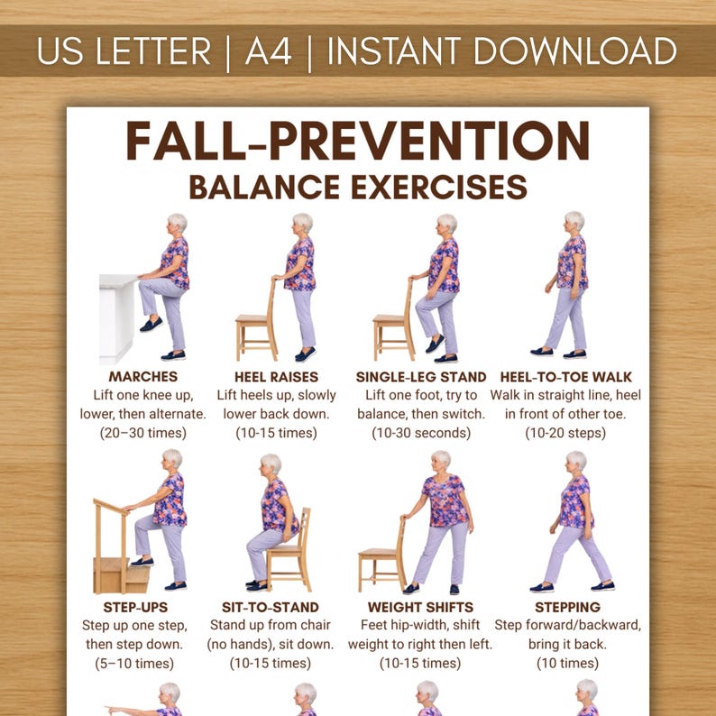 Fall Prevention Balance Exercises for Seniors Printable PDF | Chair