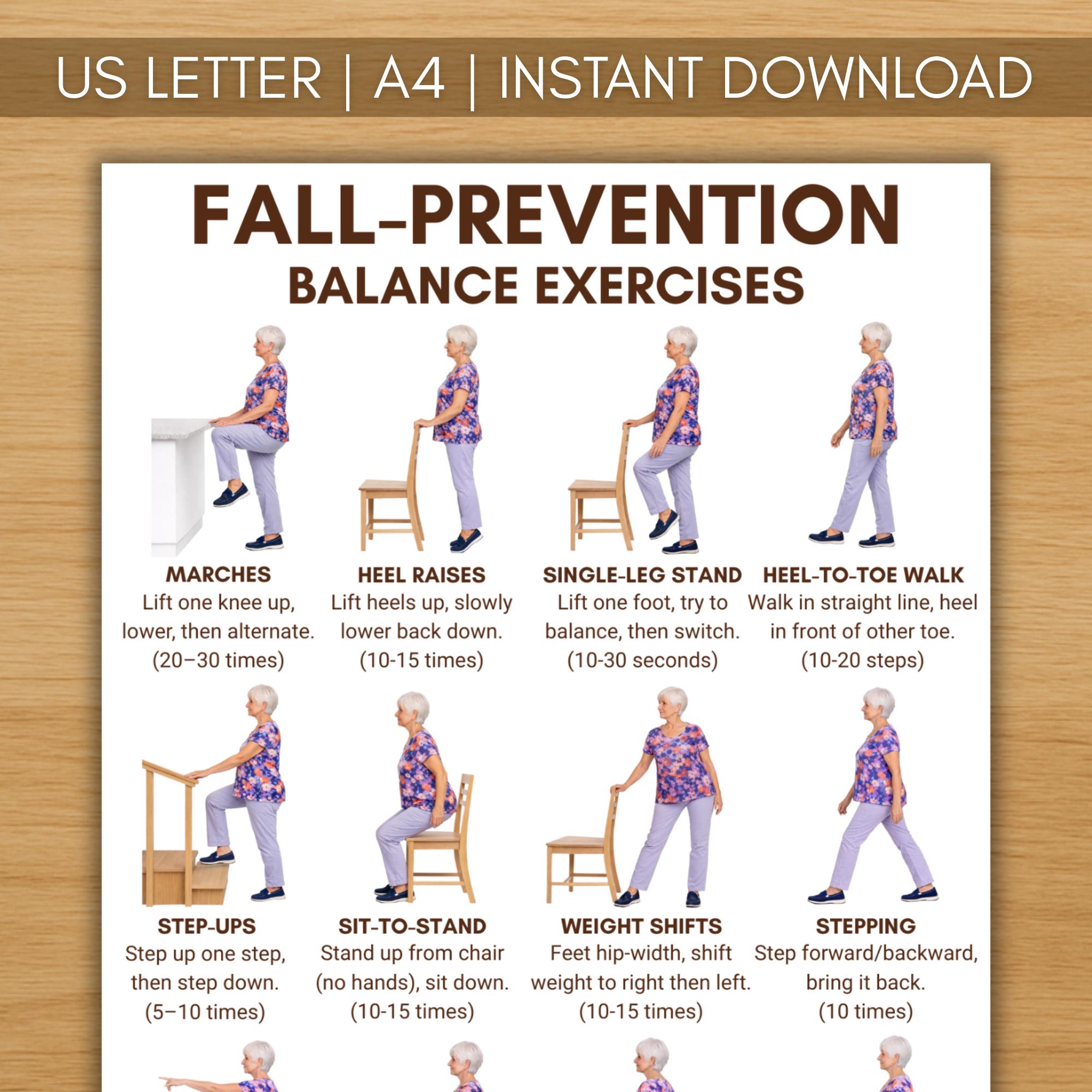 Fall Back Exercise Fall Prevention Balance Exercises for Seniors Printable PDF | Chair ...