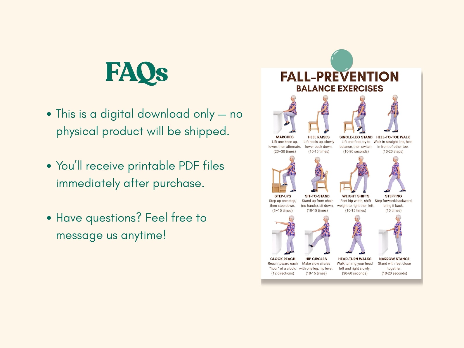 Fall Prevention Balance Exercises for Seniors Printable PDF | Chair ...