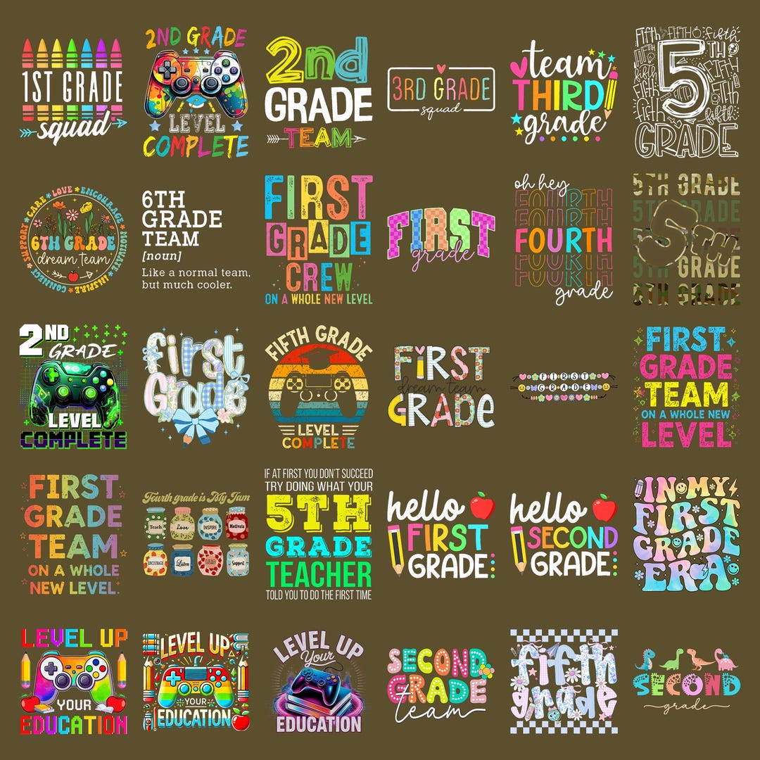 Grade Level PNG Bundle 1st 2nd 3rd 4th 5th 6th Grade Shirts, Back to ...