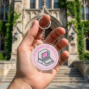 Women in STEM Acrylic Keychain - Cute Pink Pixel Art Computer Keyring - Girl Power Tech Accessory - Science & Engineering Graduation Gift