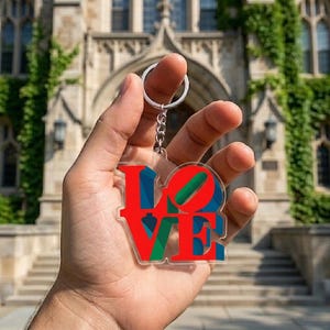 LOVE Pop Art Acrylic Keychain - Colorful Stacked Letter Keyring - Red Blue Green Modern Accessory - Romantic Gift - Artistic Heart Charm