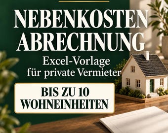 Nebenkostenabrechnung Excel Vorlage für private Vermieter | Bis zu 10 Wohneinheiten | Betriebskosten 2025/2026
