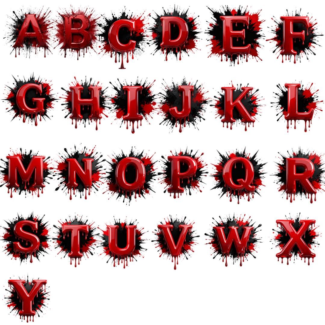 Horror Blood Drip Alphabet PNG Bundle A–Z | 3D Red Grunge Letters ...