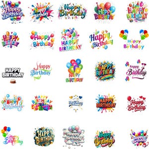 Gelukkige verjaardag png-clipartbundel, feestsublimatieontwerpen (digitale download)