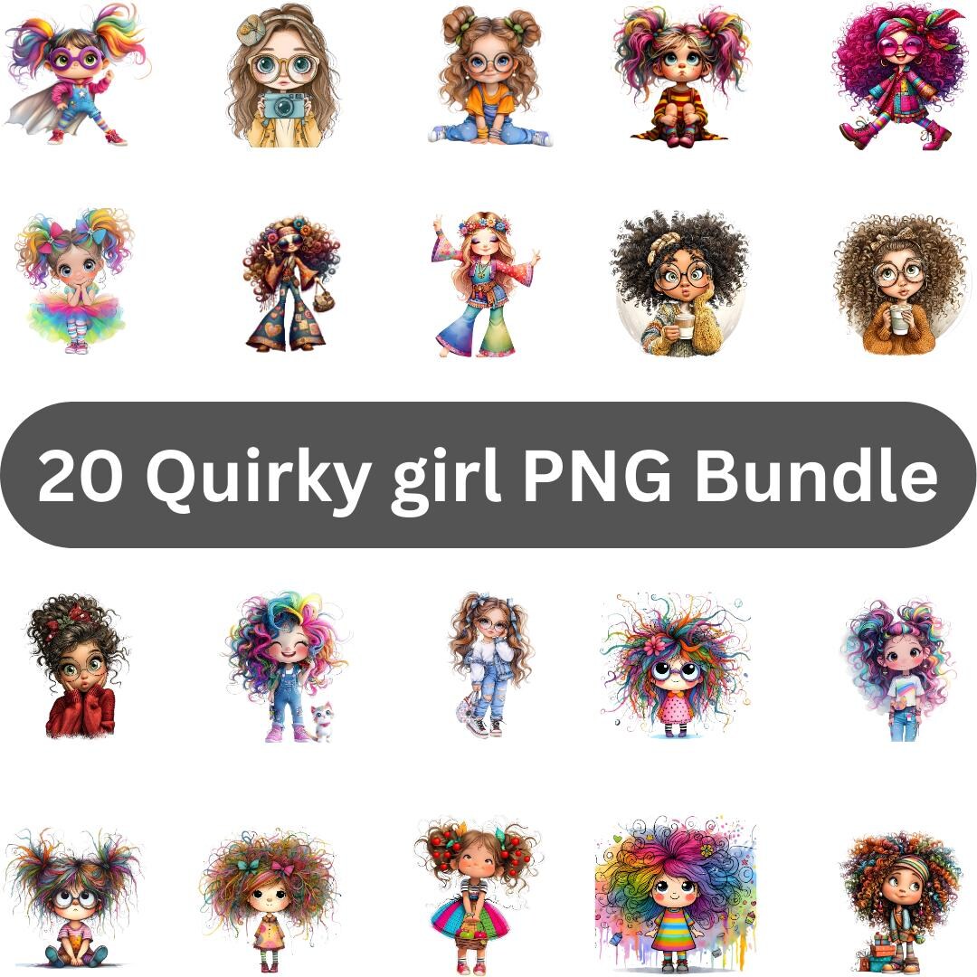 Quirky Girl PNG Clipart Bundle, Trendy Sublimation Designs, (digital ...