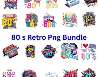 80s Retro Clipart Bundle  PNG | Neon Vintage Designs for Cricut & Sublimation, Digital Download