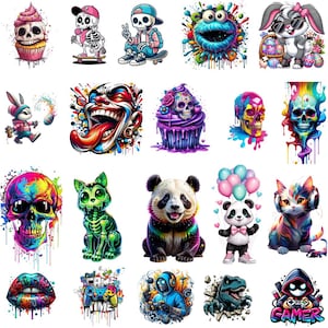 Artistic T-Shirt Designs Bundle, Colorful Graphics (PNG Digital Download)