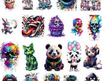 Artistic T-Shirt Designs Bundle, Colorful Graphics (PNG Digital Download)