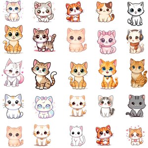 Kawaii katt clipart | Kitty PNG-illustrationer för klistermärken (digital nedladdning)