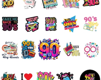 90s Retro Clipart Bundle: Watercolor PNG Designs (Digital Download)