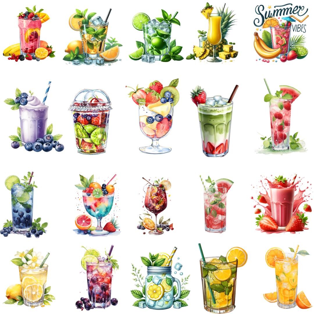 Summer Tropical Smoothie Cup PNG Bundle | Fruity Drink Clipart ...