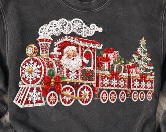 Lace Christmas Train Png, Santa Train Faux Embroidery, Red Snowflake Express, Retro Christmas Png, Christmas Shirt Png, Sublimation