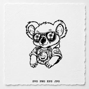Koala SVG Coole Koala Clipart Cricut Snijbestand PNG Zonnebril Dierenontwerp Plotter Sticker Shirt Kinderknutselwerk Babykamerdecoratie Cadeau