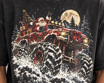 Santa Monster Truck Png, Christmas 4x4 Truck, Retro Christmas Png, Vintage Santa Driving Through Snow, Christmas Shirt Sublimation