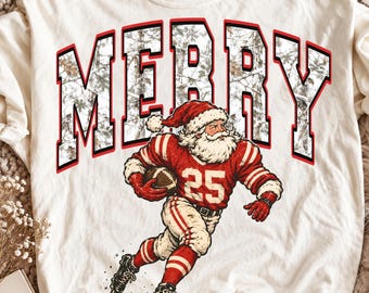 Football Santa Png, Merry Christmas Camo Letters, Vintage Santa Football Player, Snow Camo Sports Shirt Design, Game Day DTF Sublimation Art
