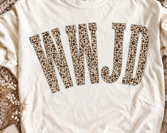 WWJD Leopard Print Png, What Would Jesus Do Christian Shirt Design, Animal Print Varsity Letters, Faith Based Sublimation, Religious Png