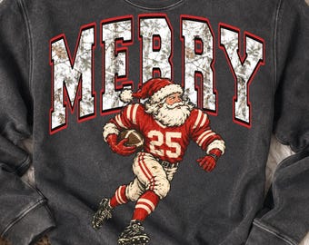 Football Santa Png, Merry Christmas Camo Letters, Vintage Santa Football Player, Snow Camo Sports Shirt Design, Game Day DTF Sublimation Art