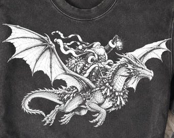 Santa Riding Dragon Png, Christmas Dragon Png, Gothic Santa Illustration, Black and White Fantasy Christmas Shirt, Sublimation Design