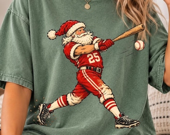 Baseball Santa Png, Vintage Christmas Baseball Player, Retro Christmas Png, Santa Batting Baseball, Christmas Sports Shirt, Sublimation