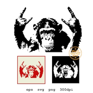 Schimpans Svg, Rock Hand Monkey Png, Rolig Apa Lasergravyrfil, Cricut T-shirtdesign, Gorilla Träskylt, xTool LightBurn, Primatgåva