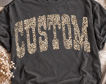 Custom Leopard Print Png, Personalized Varsity Name, Animal Print College Letters, Custom School Spirit Shirt, Sublimation Design