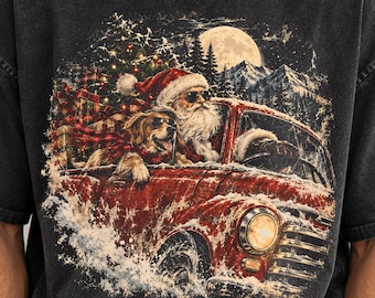 Santa Christmas Truck Png, Golden Retriever Christmas, Vintage Red Pickup, Retro Christmas Png, Christmas Shirt Png, Sublimation