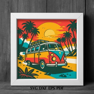 Travel Shadow Box Svg, Tropical Beach Layered Paper Cut Template, Summer Adventure Paper Art, Vacation Cricut Laser Cut File