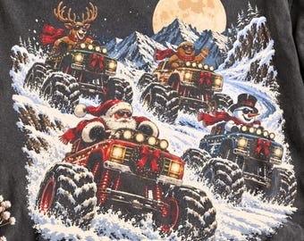 Christmas Monster Truck Png, Santa Reindeer Bear Snowman Racing, Retro Christmas Png, Snowy Mountain Truck Shirt, Sublimation Design