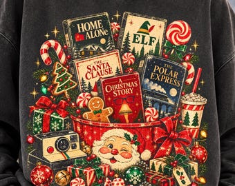 Christmas Movie Png, Retro Christmas Collage, Vintage Santa Graphic, Holiday Movie Night Shirt, Xmas Sublimation, Festive DTF Clipart