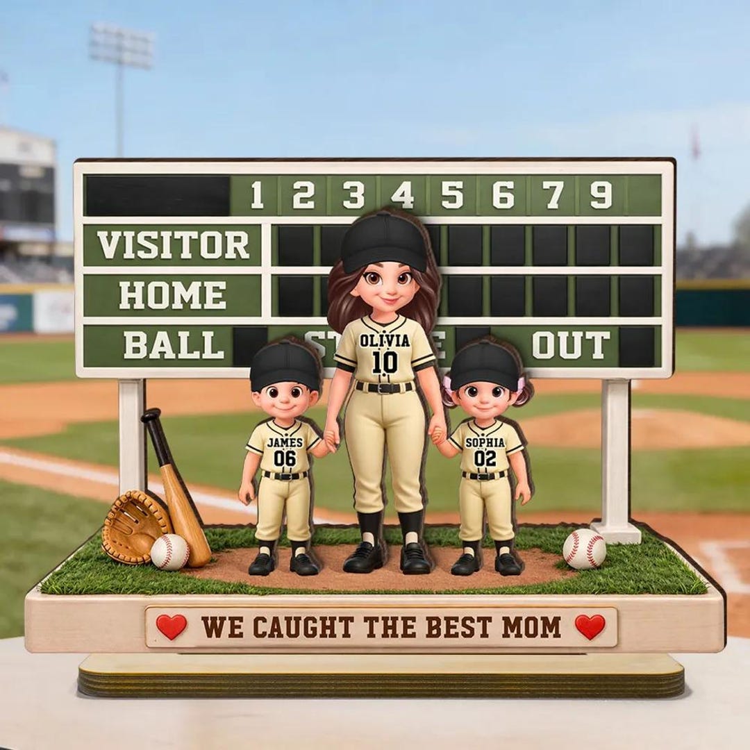 Personalized Baseball Mom Wooden Standee Custom Kids Names Scoreboard ...