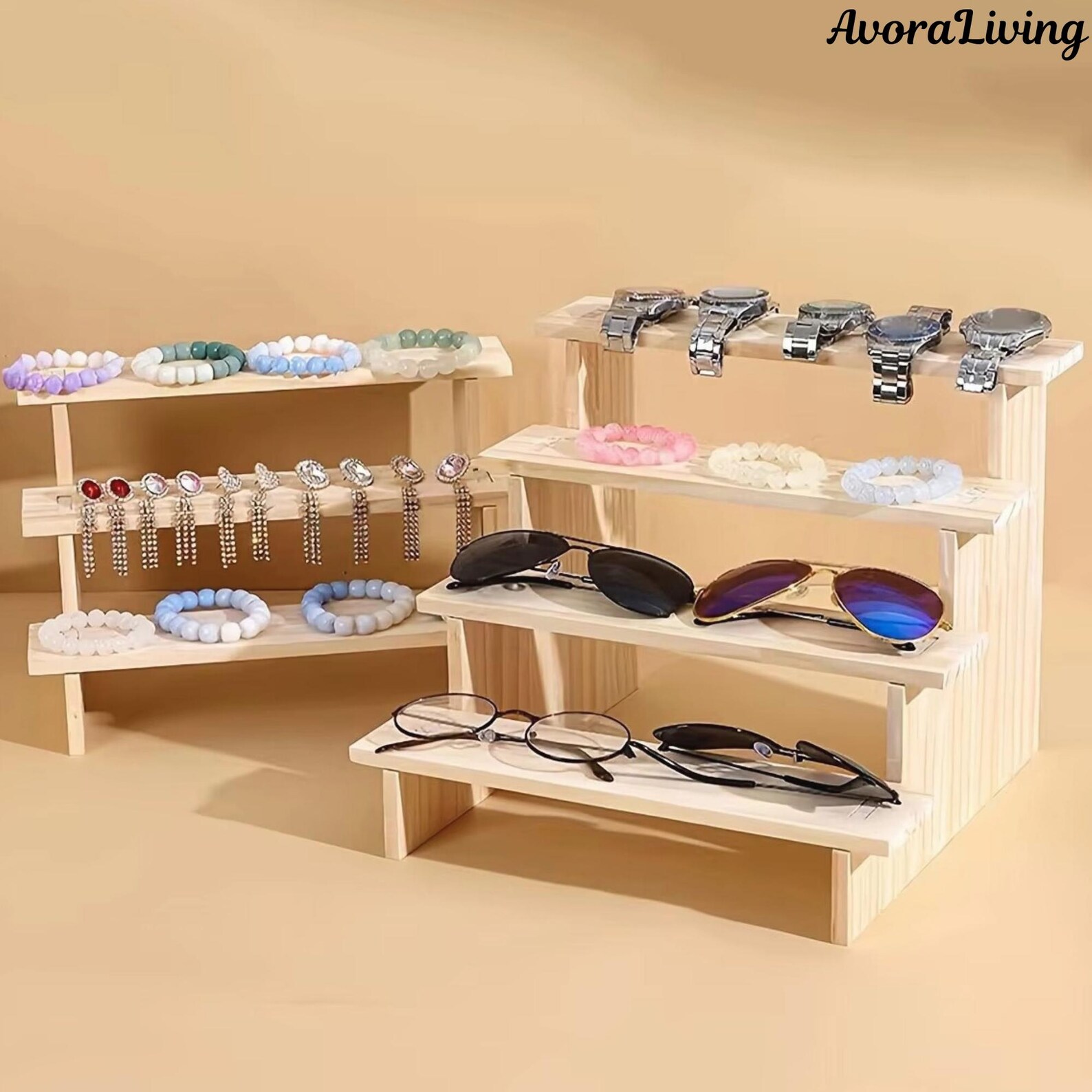 3-tier Wooden Display Stand, Tiered Riser Shelf for Perfume, Candles ...