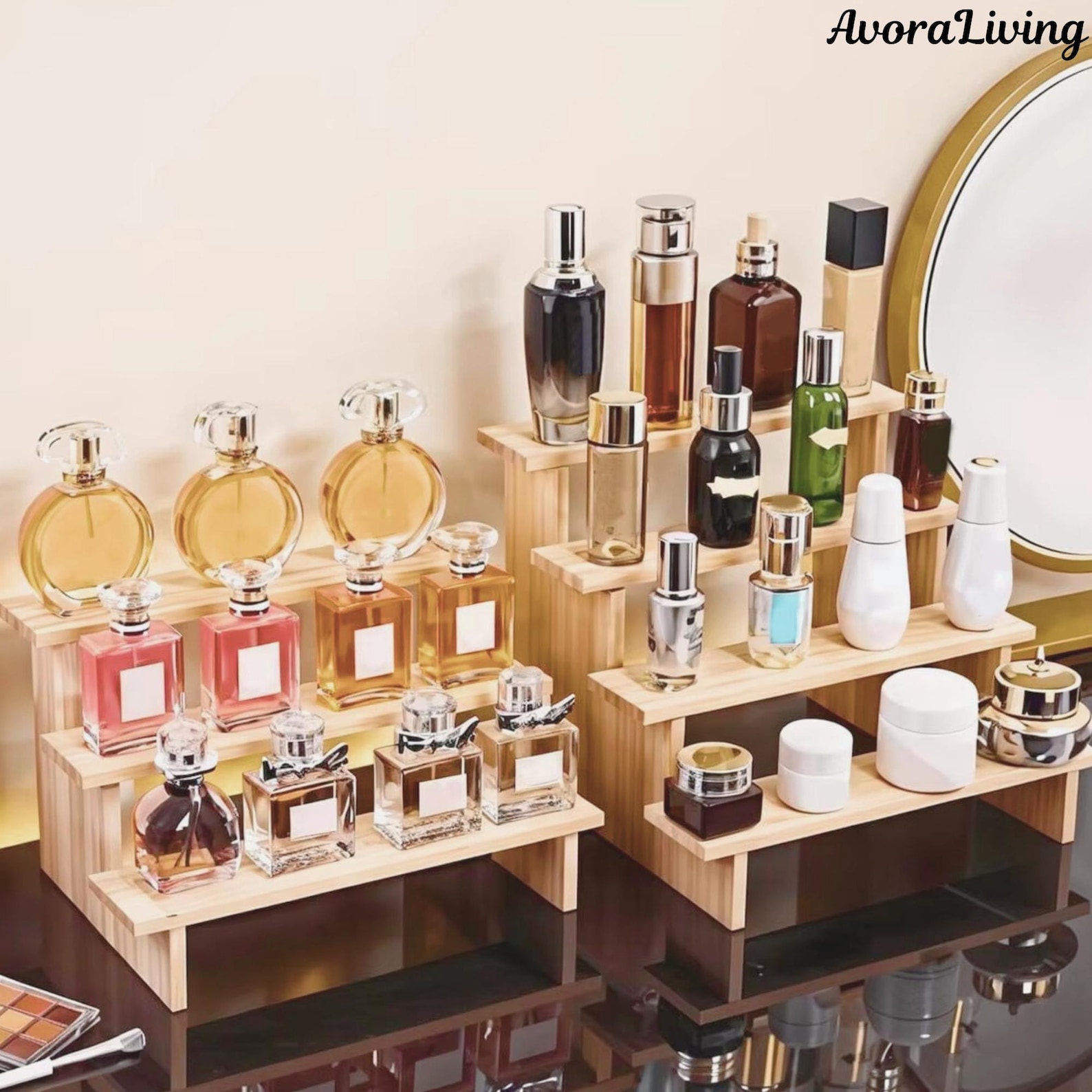 3-tier Wooden Display Stand, Tiered Riser Shelf for Perfume, Candles ...