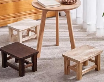 Solid Wood Step Stool, Rustic Wooden Footstool for Home, Bathroom, Kitchen & Bedroom, Shoe Changing Stool, Minimalist Natural Wood Furniture