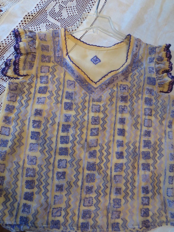 Hand EMBROIDERED SILK CHIFFON Blouse Top