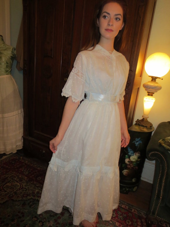 ICE blue EDWARDIAN Ornate Lace Trim DRESS