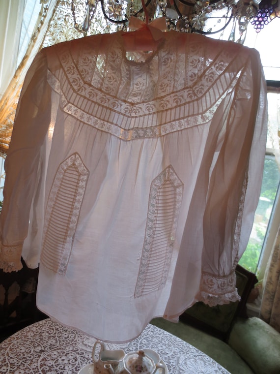 1890 VICTORIAN WHITE BLOUSE Pintucks & Lace
