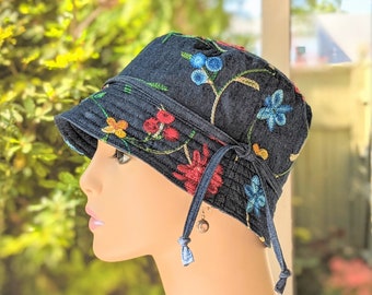 Women's Cancer Hats, Chemo Hats, See 3rd/4th Photo for Size Chart, Embroidered Denim Hat, Handmade in the USA, Visit Etsy Shop: hedART