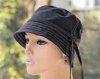 Chemo Hats, Cancer Hat, See 3rd/4th Photo for Size Chart, Black Organic Cotton, Handmade in USA, Visit Etsy shop: hedART